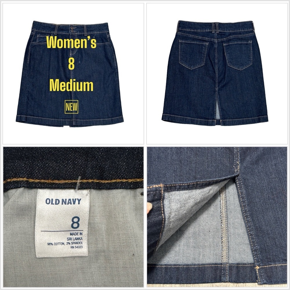 Womens Old Navy 8 Medium Skirt Denim Jean Jeans Navy Blue Straight Stretch NWOT